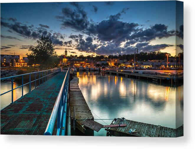 Sunset Canvas Print featuring the photograph Blue Bridge by James Meyer