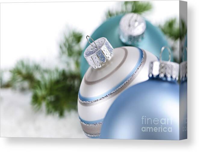 Christmas Canvas Print featuring the photograph Blue Christmas ornaments 3 by Elena Elisseeva