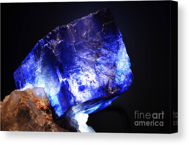 Fluorite Canvas Print featuring the photograph Blue Fluorite Crystal Macro by Shawn O'Brien