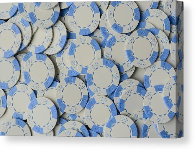 Sport Canvas Print featuring the photograph Blue Poker Chip Background by Brandon Bourdages