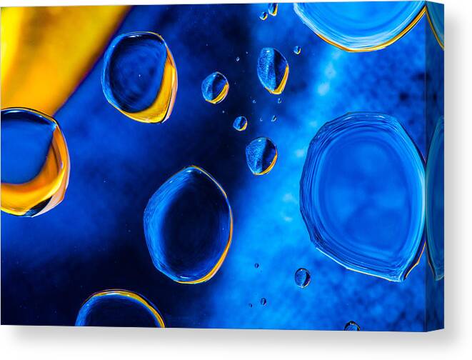 Water Macro Studio Water Drops Blue Modern Art Bruce Pritchett Photography Canvas Print featuring the photograph Blue Space ice by Bruce Pritchett