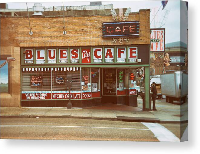 Beale Street Canvas Print featuring the photograph Blues City Cafe on Beale Street Memphis by Mary Lee Dereske