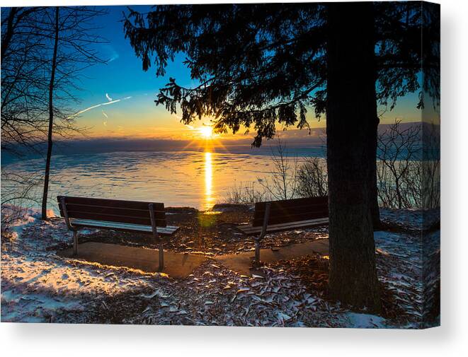 Sunrise Canvas Print featuring the photograph Bluff Benches by James Meyer