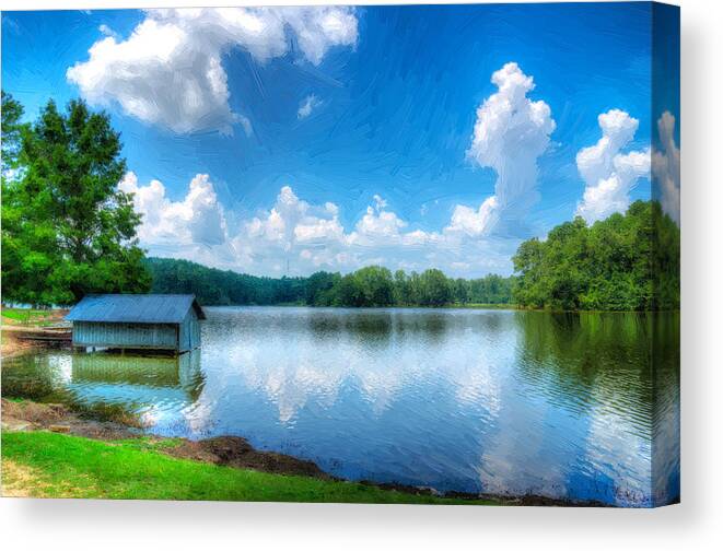 Lake Canvas Print featuring the photograph Boat House by Don Schiffner