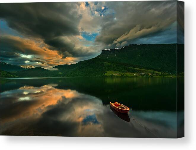 Lake Canvas Print featuring the photograph Boat... by Krzysztof Browko