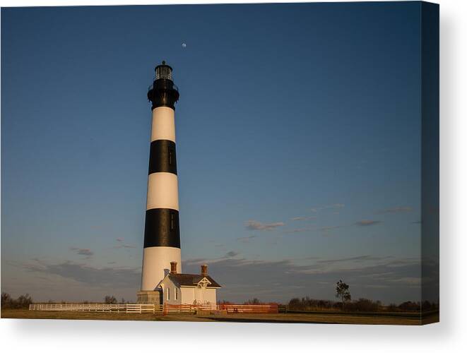 Light House Canvas Print featuring the photograph Bodie Island Lighthouse Moon by Stacy Abbott