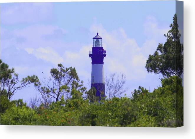 Lighthouse Canvas Print featuring the photograph Bodie Light Behind The Trees by Cathy Lindsey