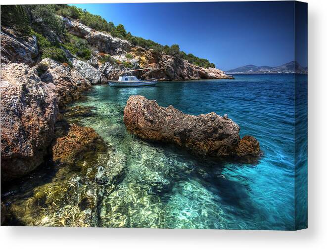 Scenics Canvas Print featuring the photograph Bodrum on the rocks by Erlend Robaye - Erroba