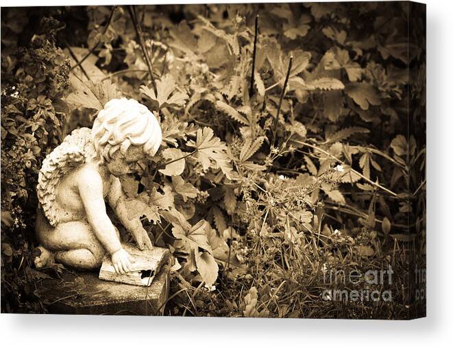  Canvas Print featuring the photograph Book Angel Deep in Thought by Cheryl Baxter