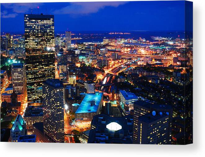 Boston Canvas Print featuring the photograph Boston at Night by James Kirkikis