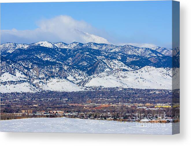 Boulder Canvas Print featuring the photograph Boulder and Longs Peak by Steven Krull