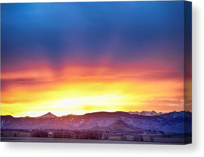 Winter Canvas Print featuring the photograph Boulder County Haystack Rocky Mountain Sunset by James BO Insogna