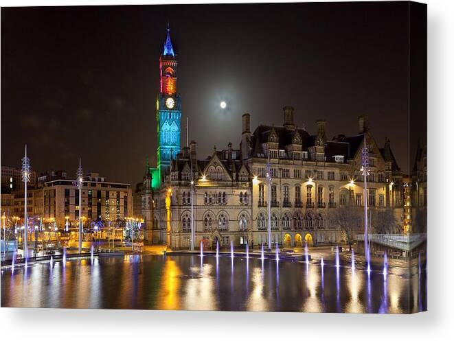 Bradford Canvas Print featuring the photograph Bradford City Hall in the evening by Mick Flynn