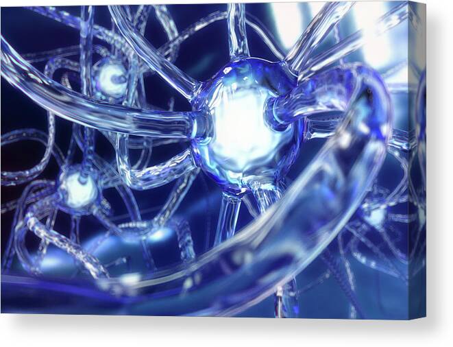 Connection Canvas Print featuring the digital art Brain Neurons Made Of Glass by Maciej Frolow