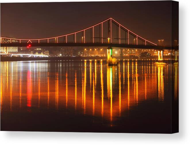 Built Structure Canvas Print featuring the photograph Bridge At Night With Lights by Sergiy Trofimov Photography