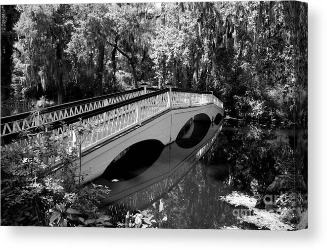 White Bridge Canvas Print featuring the photograph Bridge Reflection - Magnolia Plantation by Christiane Schulze Art And Photography