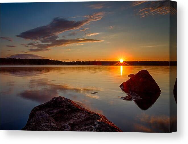 Baxter Lake Canvas Print featuring the photograph Brilliant Sunrise. Baxter Lake NH by Jeff Sinon