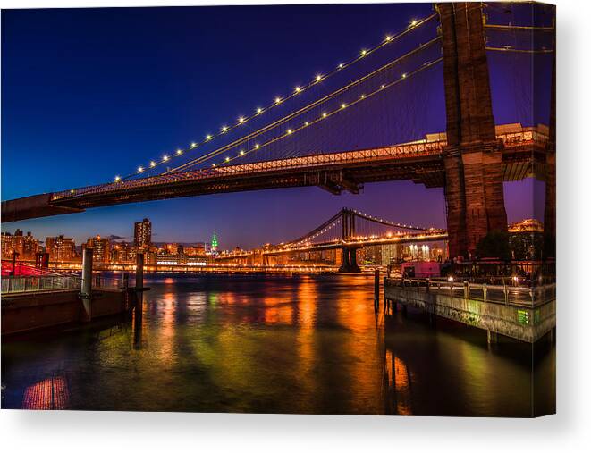 Brooklyn Bridge Canvas Print featuring the photograph Brooklyn Bridge at Night by Chris McKenna