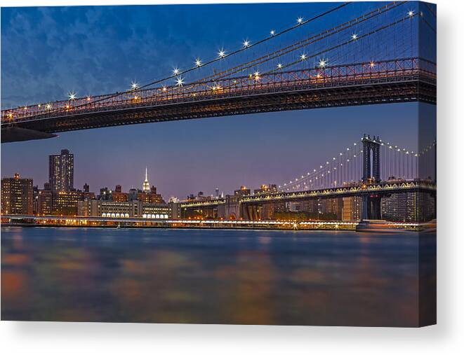 Brooklyn Bridge Canvas Print featuring the photograph Brooklyn Bridge Frames Manhattan by Susan Candelario
