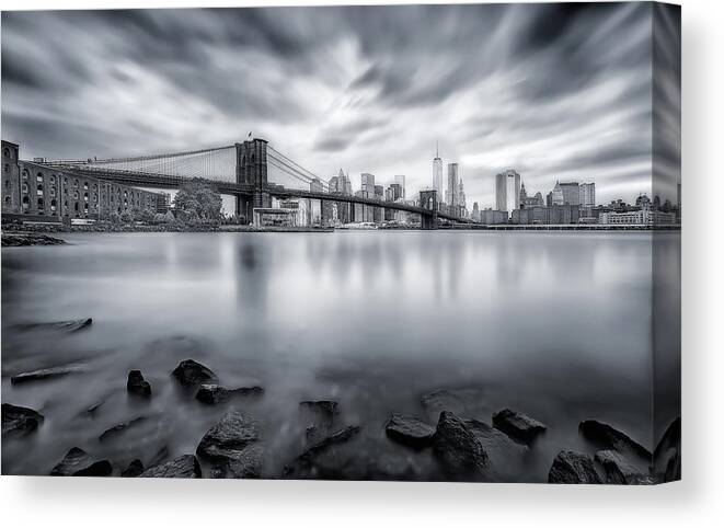 Landscape Canvas Print featuring the photograph Brooklyn Bridge by Javier De La