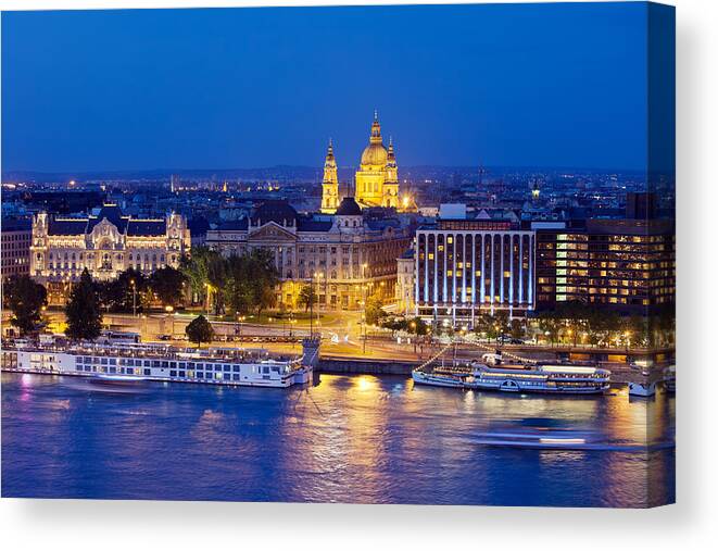 Budapest Canvas Print featuring the photograph Budapest at Night by Artur Bogacki