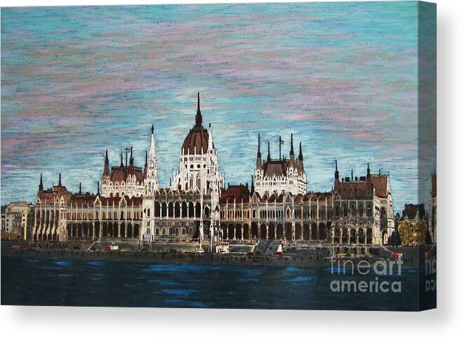 Budapest Canvas Print featuring the painting Budapest Parliament by Jasna Gopic by Jasna Gopic