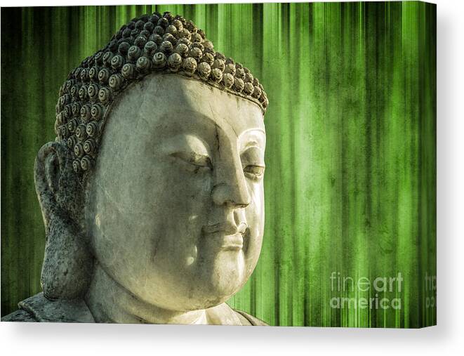Statue Canvas Print featuring the photograph Buddha - bamboo by Hannes Cmarits