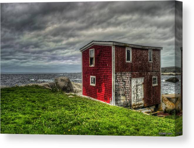 Peggy's Cove Canvas Print featuring the photograph Building on the Sea's Edge by Ken Morris
