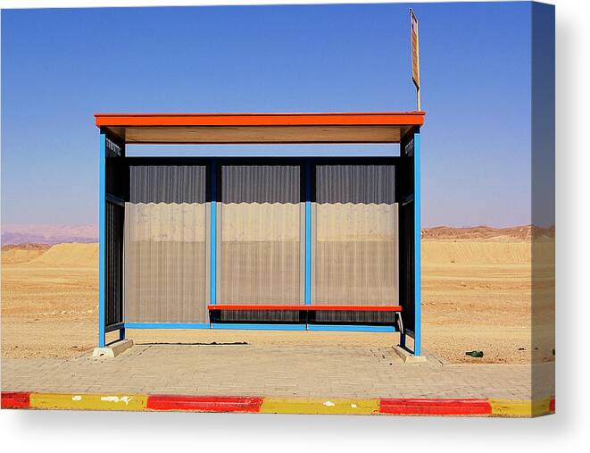 Tranquility Canvas Print featuring the photograph Bus Stop In Neghev Desert N°1 by Vetmed123 Photo