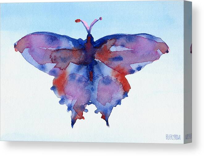 Butterfly Canvas Print featuring the painting Butterfly Blue and Red Watercolor Painting by Beverly Brown