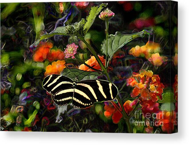 Butterfly Garden Canvas Print featuring the digital art Butterfly Garden 14 - Zebra Heliconian by E B Schmidt
