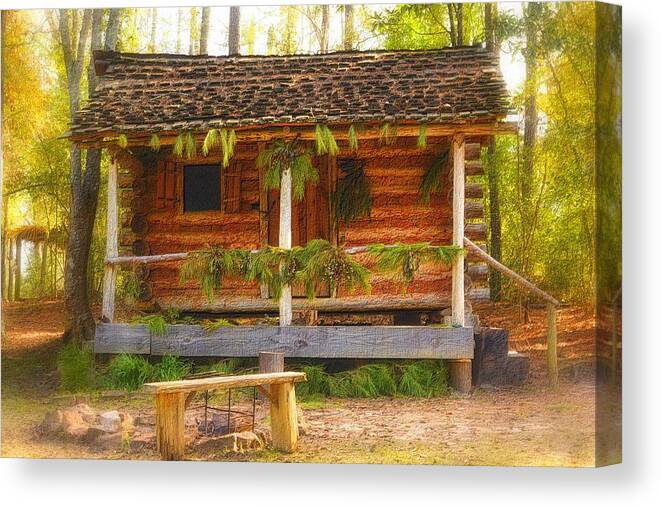 Cabin Canvas Print featuring the photograph Cabin Christmas by Nadalyn Larsen