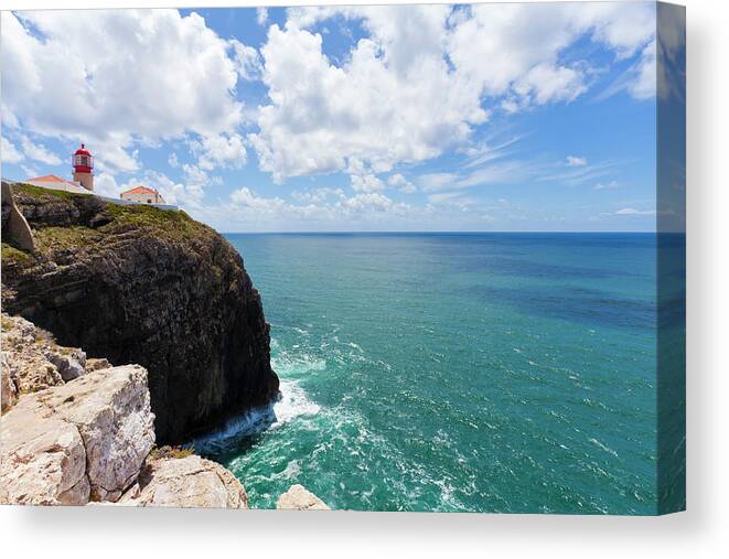 Algarve Canvas Print featuring the photograph Cabo Sao Vicente Lighthouse, Sagres by Werner Dieterich