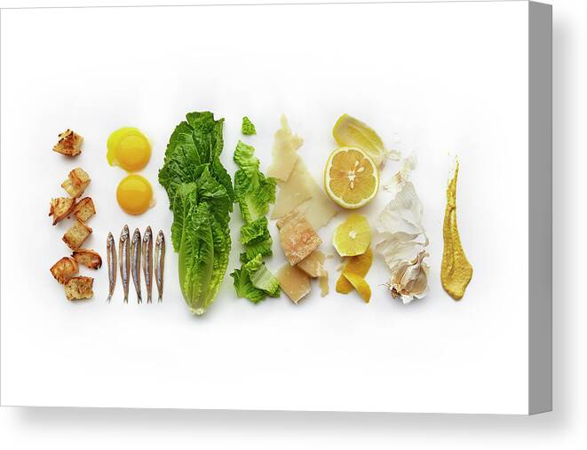 White Background Canvas Print featuring the photograph Caesar Salad Ingredients by Lew Robertson