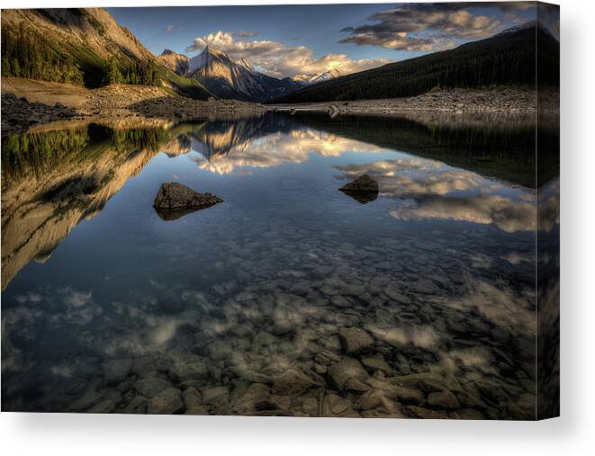Scenics Canvas Print featuring the photograph Calm Waters At Medicine Lake by Howard Kilgour