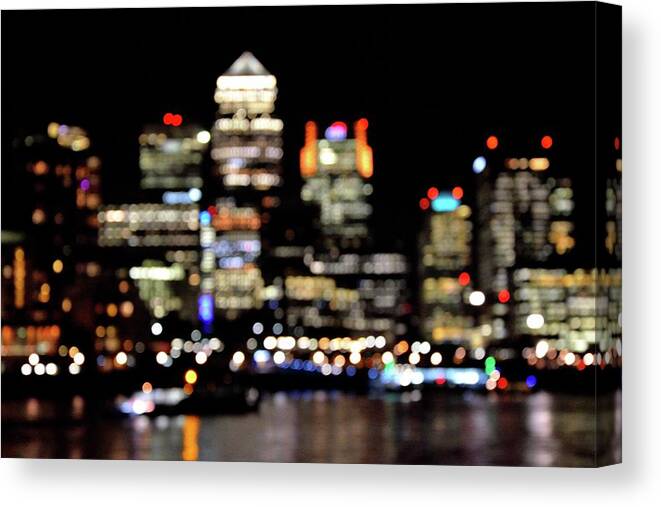 Canary Wharf Canvas Print featuring the photograph Canary Wharf Bokeh by Adam Lister
