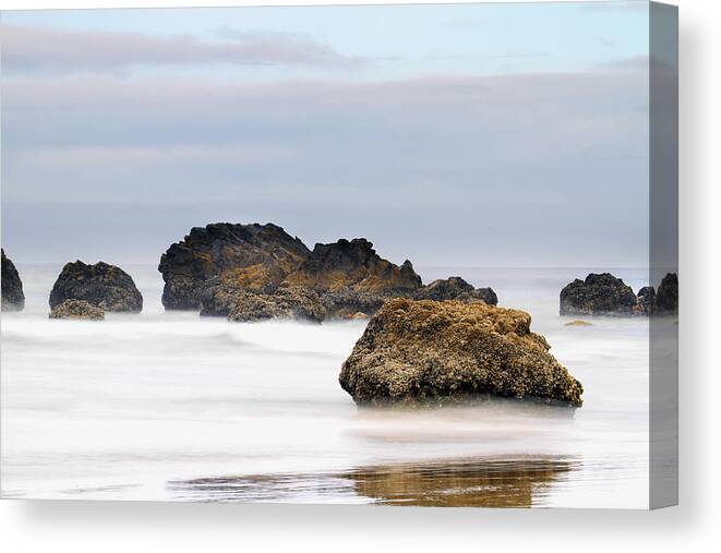 Cannon Beach Canvas Print featuring the photograph Cannon Beach Early Morning Mist by David Gn