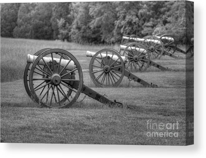 Cannon Canvas Print featuring the photograph Cannon Row Black and White by Jonathan Harper