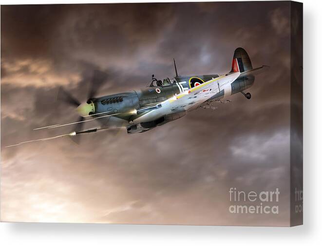Supermarine Spitfire Canvas Print featuring the digital art Cannons Blazing by Airpower Art