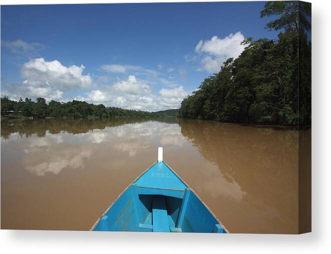 Feb0514 Canvas Print featuring the photograph Canoeing On Kinabatangan River Sabah by Hiroya Minakuchi