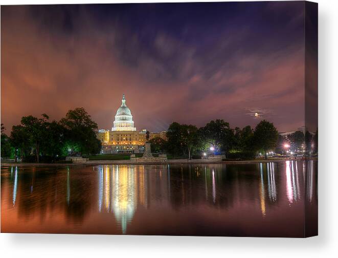 U.s. Capitol Canvas Print featuring the photograph Capitol at Night by Michael Donahue