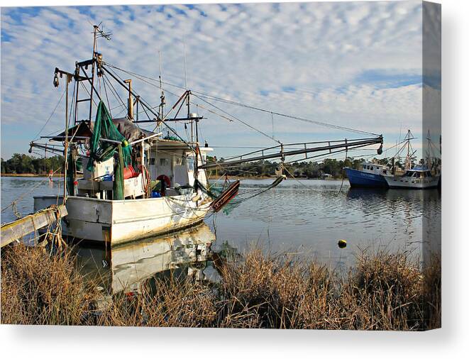 Shrimp Boat Photo Canvas Print featuring the photograph Capt Nic at the Dock by Lynn Jordan