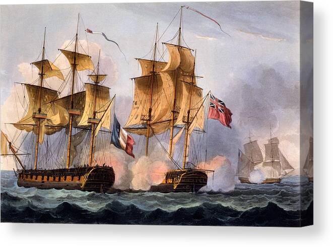 Naval Achievements Of Great Britain Canvas Print featuring the drawing Capture Of Le Desius by Thomas Whitcombe