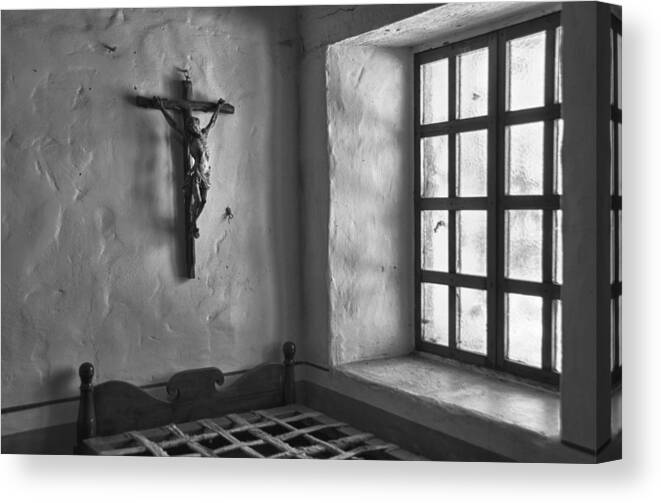 Carmel Canvas Print featuring the photograph Carmel Mission 4 BW by Ron White