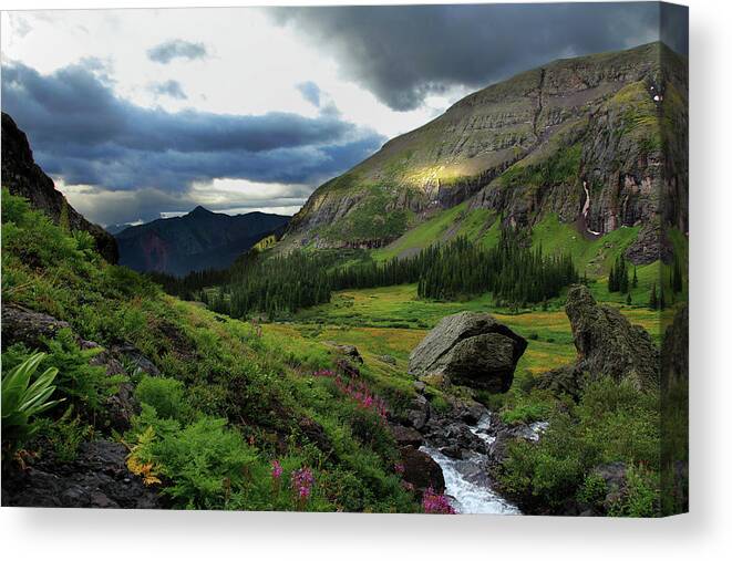 Scenics Canvas Print featuring the photograph Cascade In Lower Ice Lake Basin by A. V. Ley