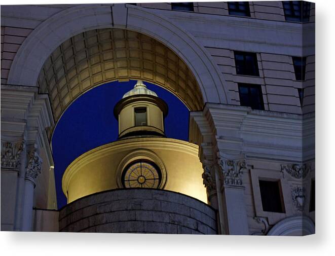  Canvas Print featuring the digital art Cathedral behind the Arch by Steve Breslow