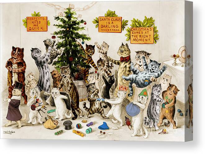 History Canvas Print featuring the photograph Cats Decorating Christmas Tree 1906 by Photo Researchers