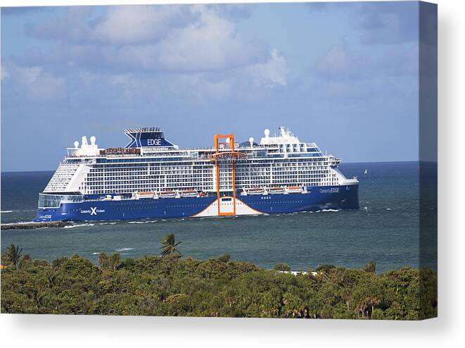 Seascape Canvas Print featuring the photograph Celebrity Edge departing from Fort Lauderdale by Majaiva