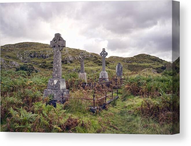 Celtic Cross Canvas Print featuring the photograph Celtic Cemetary by Hugh Smith