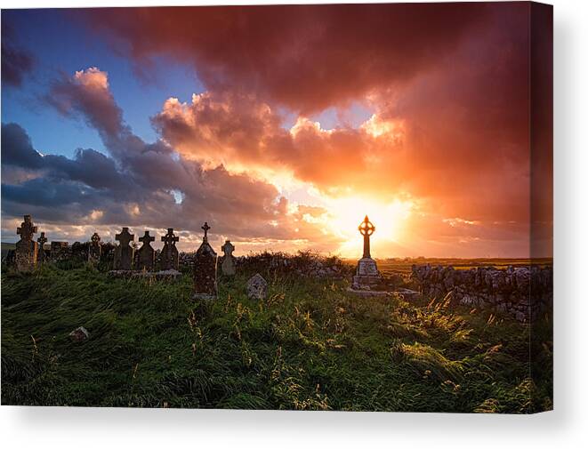 Doolin Canvas Print featuring the photograph Celtic Cross Sunset by Allan Van Gasbeck
